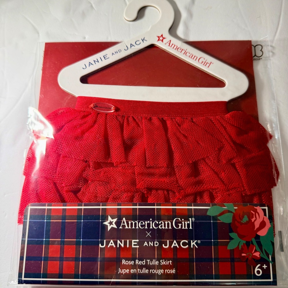 American Girl Janie and Jack Rose Red Tulle Skirt for 18-inch Dolls NIB Festive